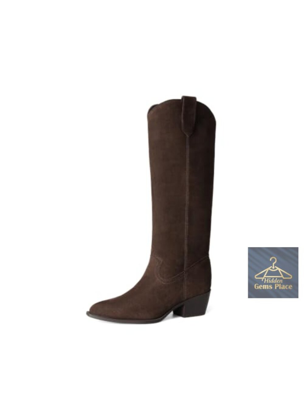 Suede Knee High Western Boots Womens Pointed Toe Pull On Tall Boots